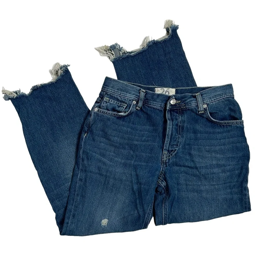 FREE PEOPLE We The Free Maggie Straight Leg Womens Dark Wash Jeans